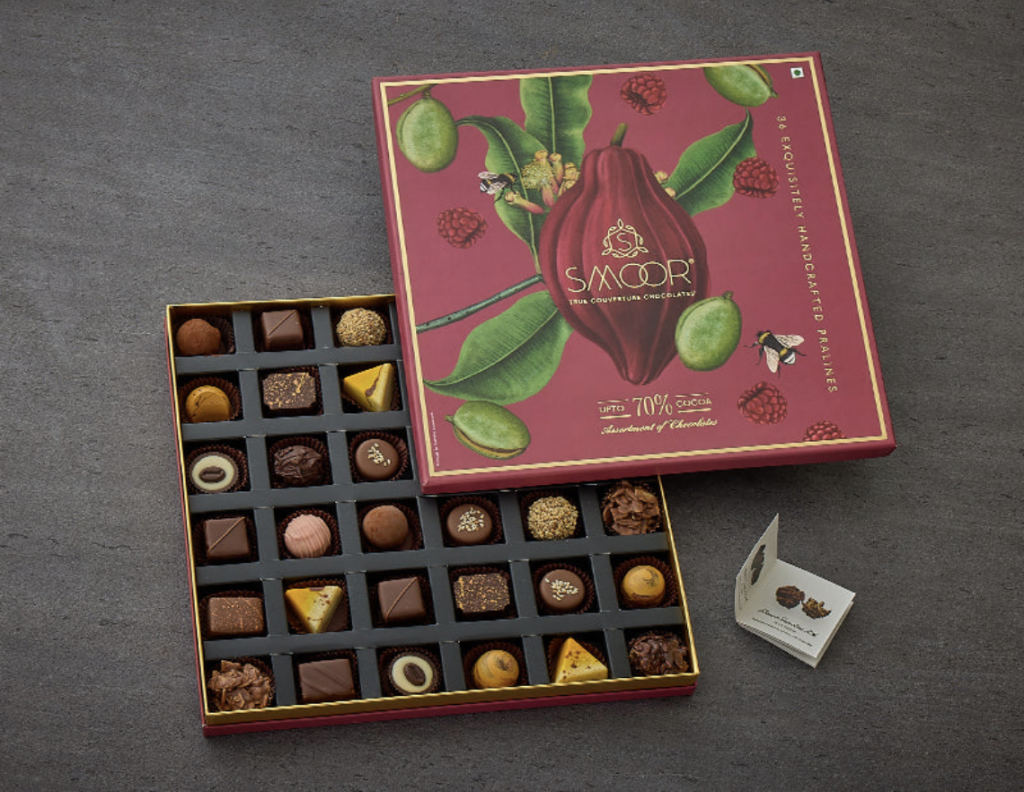 Red chocolate box from SMOOR with 70% dark chocolate truffles